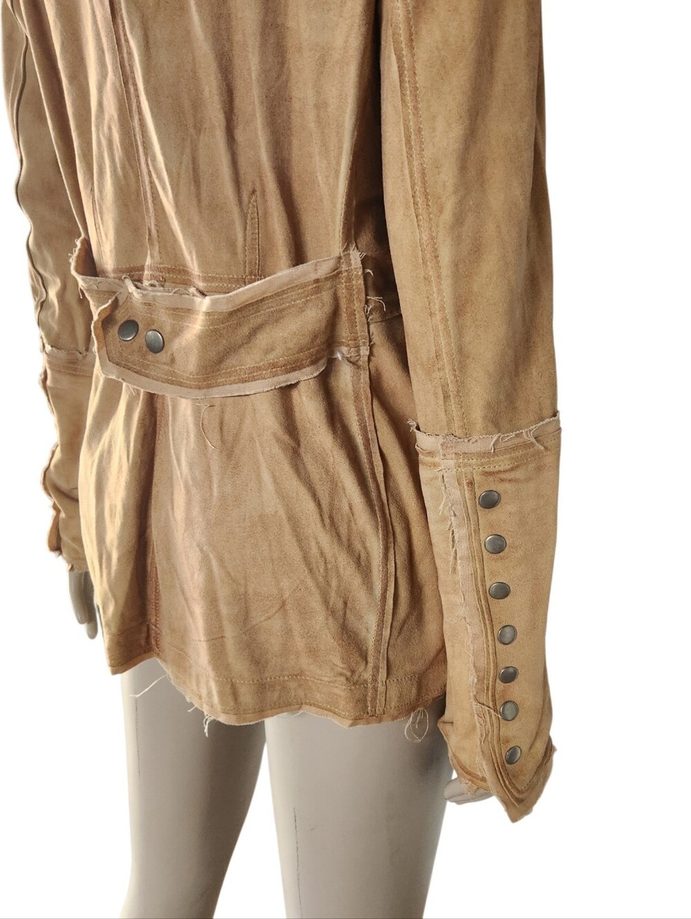 Jakett NY Meryl Waxed Leather Jacket Womens S Chamois Deconstructed Raw Seams - Picture 4 of 16